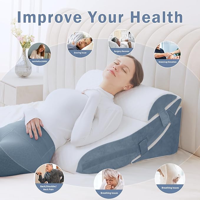 Bed Wedge Pillow for Sleeping, 12&18&25 Inch Adjustable Height Memory Foam Wedge Pillow for After Surgery, 12-in-1 Wedge Pillow for Acid Reflux, Snoring, Gerd, Back Pain