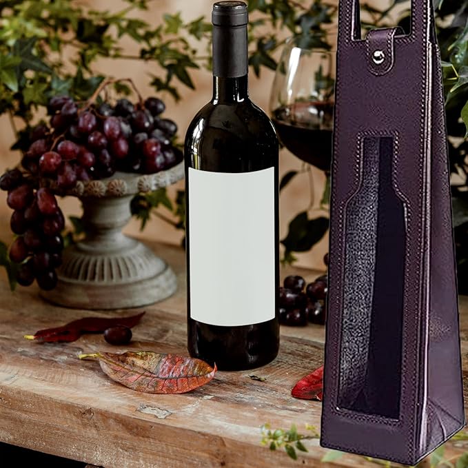Resuable Leather Wine Tote Bag,Leather Wine Bottle Packaging Bag Classic Single Wine Bottle Gift Bag Leather Wine Carrier Tote Other Bar Accessories