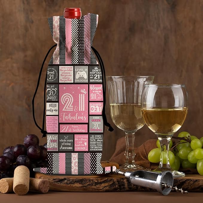 Cool 21st Birthday Gifts for Her Him Wine Bag, 21 Year Old Birthday Gifts for Her Women Men, Happy Anniversary 21st Birthday Party Decorations for Her Him Wine Bags