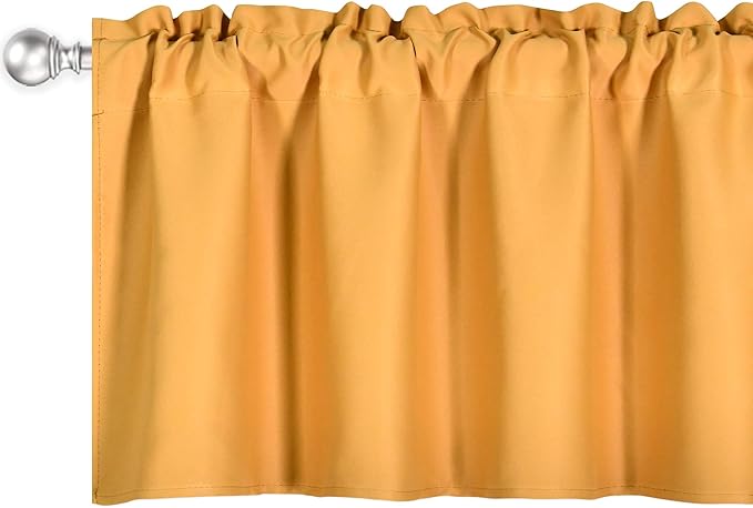 Gold Yellow Extra Wide Valance for Windows 100x18 Inch Solid Thermal Insulated Blackout Rod Pocket Kitchen Short Curtain Toppers Extra Wide Valance for Bathroom Living Room 1 Panel