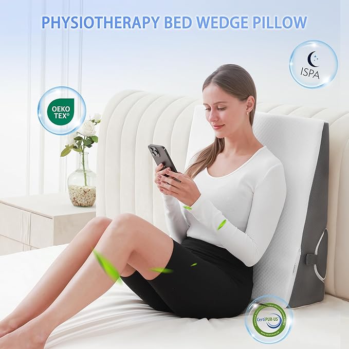 Bed Wedge Pillow for Sleeping, 6 & 7.5 & 10 Inch Adjustable Height Wedge Pillows for After Surgery, 16-in-1 Memory Foam Triangle Pillow Wedge Relieve Acid Reflux, Gerd, Snoring