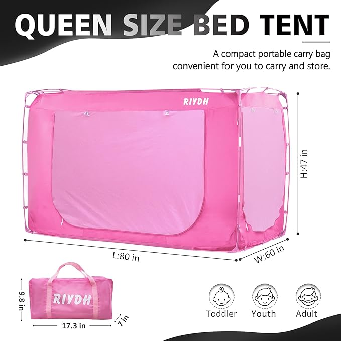 Bed Tent Bed Canopy Queen Size Tents for Adult and Kids- Portable Dream Tent Indoor Sleeping Tents 70% Blackout with 3 Doors Breathable Big Space Tents