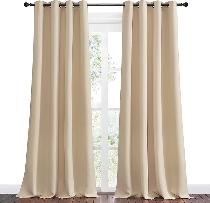 NICETOWN Bedroom Room Darkening Curtains, Biscotti Beige, 1 Pair, 55 inches by 120 Inch, Triple Weave Microfiber Grommet Top Thermal Insulated Solid Room Darkening Panels/Drapes for Kid's Room