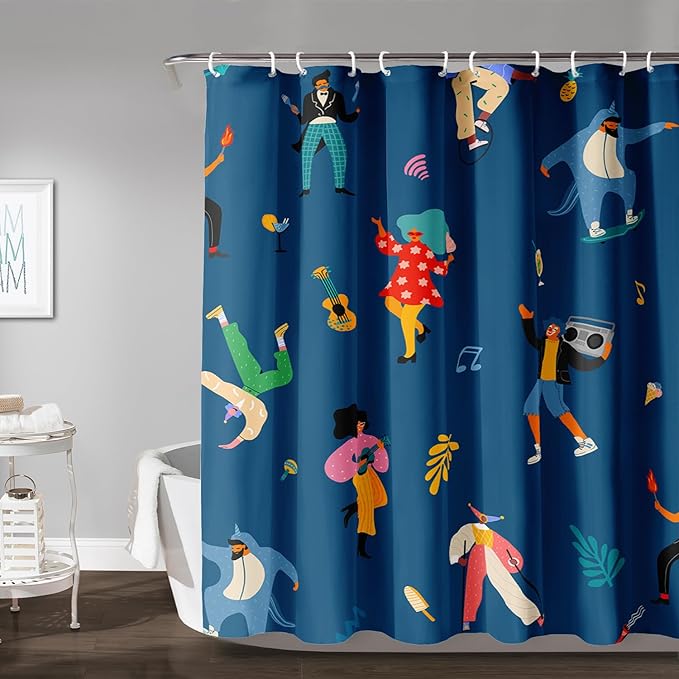 AILONEN Graffiti Cartoon Figure Music Shower Curtain,Hip Hop Graffiti Figure Music Art Bath Curtain Minimalist Bathroom Curtain 72" W*96" H Polyester Waterproof Bathroom Curtain with 12 Hooks