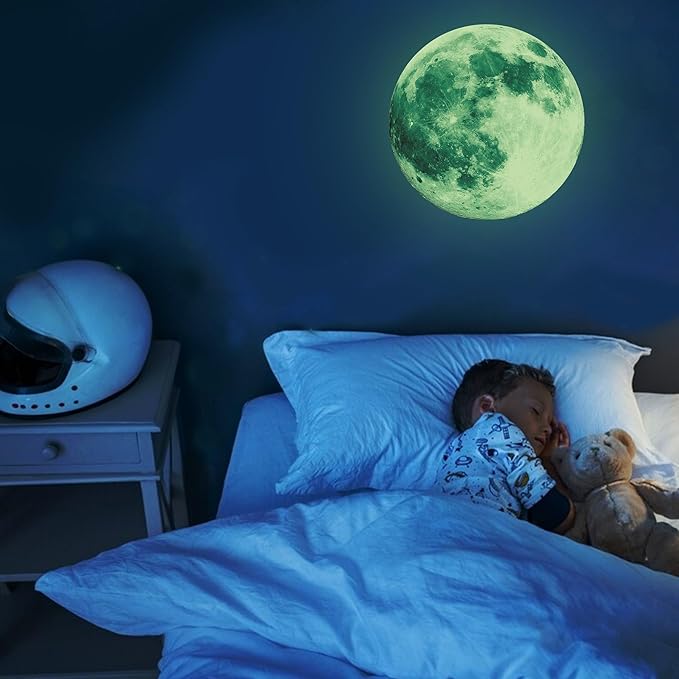 Glow in The Dark Moon,Moon Wall Decals, Ceiling Moon, Galaxy Stickers, Realistic Starry Night(Green)