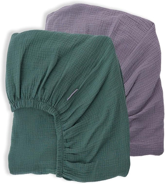 Muslin Fitted Crib Sheets for Baby Neutral Fit Standard Crib Toddler Mattress(28"x 52") 100% Organic Cotton Sheets Soft and Breathable Boho Bedding (Bottle Green&Neutral Gray)
