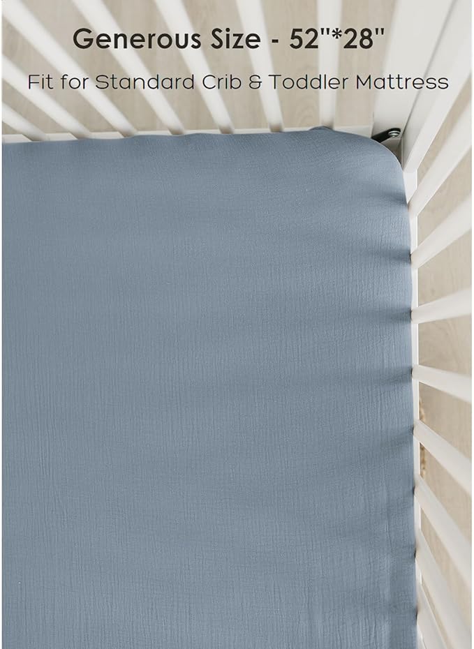 Muslin Cotton Crib Sheets - Neutral Fitted Sheets for Standard Crib& Toddler Mattress Soft and Breathable Baby Sheets for Boys and Girls - 28"x52"