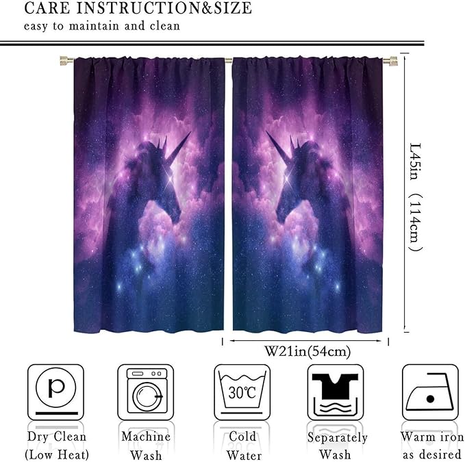 Kids Unicorn Curtains Purple Cartoon Rainbow Cartoon Room Blackout Curtains Boys Girls Baby Room Decor Curtains Living Room Decor 42x45 Inch 2 Panels