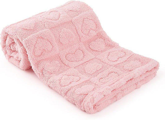 Plush Soft with Heart Checkered Baby Blanket,Fleece Infant Toddler Blankets for Girls Boys,Warm Lightweight Breathable Newborn Receiving Blankets for Crib Stroller 32"×37" (Light Pink, Heart)