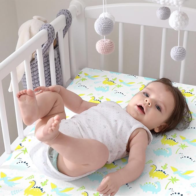 Pack n Play Fitted Sheet. 2 Piece Mini Crib Sheet. Elastic Playard Sheet. Portable Sheet Set. Elastic Convertible Playard Set. Compatible with Graco Pack n Play (More Dinosaurs)