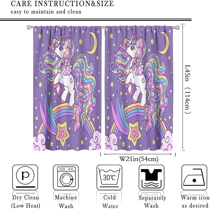 Unicorn Curtains Fantasy Star Moon Cartoon Theme Curtains Cute White Unicorn Rainbow Design Printed Curtains Boys Girls Room Curtains 42x45 Inch 2 Panels