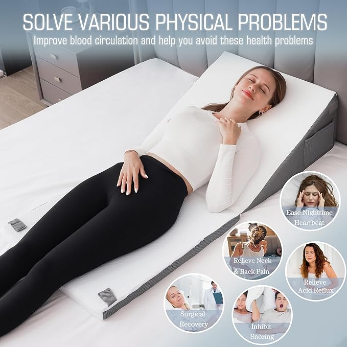 Bed Wedge Pillow for Sleeping, 10-in-1 Adjustable Memory Foam Wedge Pillow for Acid Reflux, 2-in-1 Incline Wedge Pillows for After Surgery, Snoring, Back Pain Pillow Wedge