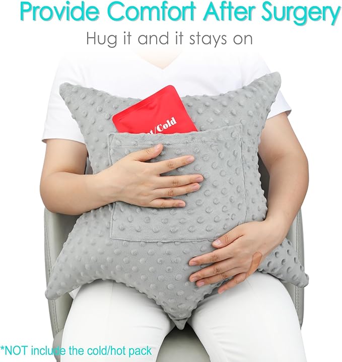 Star Hysterectomy Pillow Abdominal Recovery Pillows for C-Section Tummy Tuck Lumpectomy Myomectomy Belly Surgery Must Haves Shock Absorbing Cough Cushion Patients Gifts Minky Dot Gray