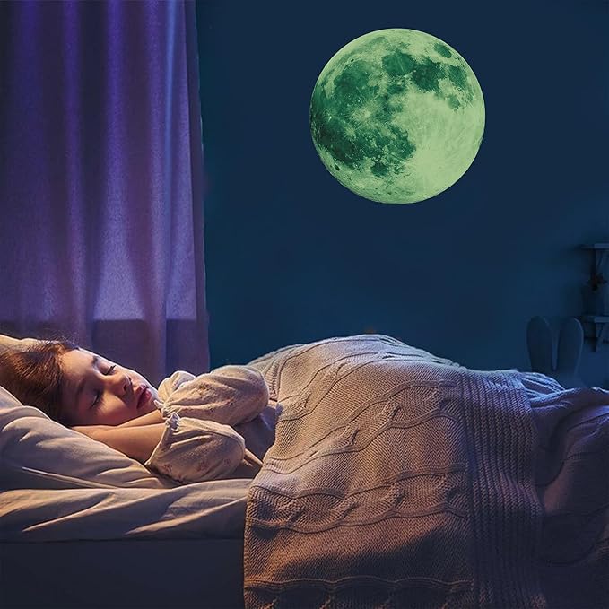 Glow in The Dark Moon,Moon Wall Decals, Ceiling Moon, Galaxy Stickers, Realistic Starry Night(Green)