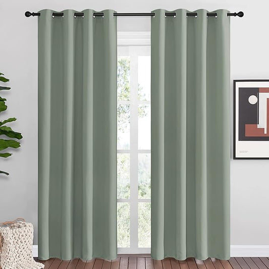 NICETOWN Greyish Green Blackout Curtains 86" Long for Office, Dining Room, Guest Room, Sound Reducing Heat and Cold Block Curtain Panels for Modern Room Decorative (55" Wide, 2 Pieces)