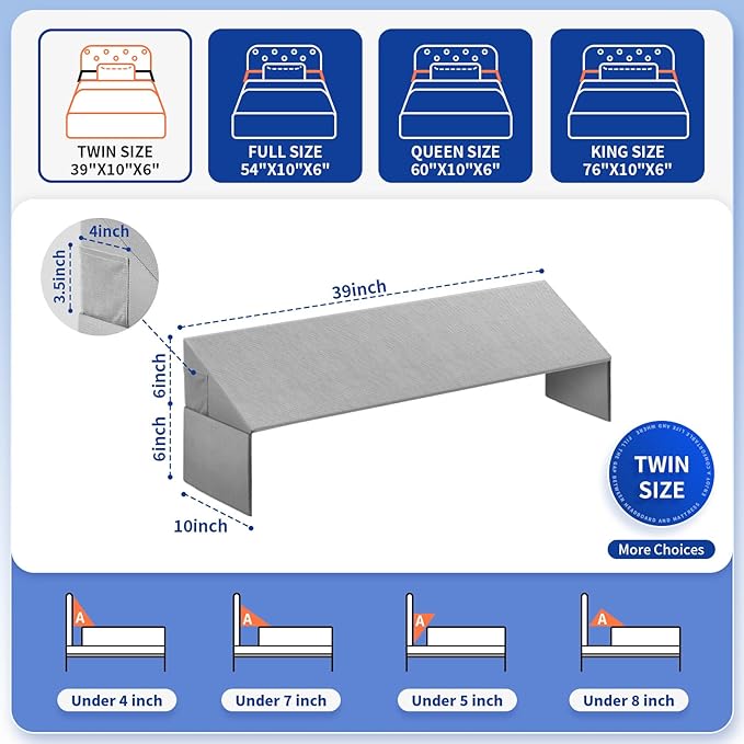 Bed Wedge Pillow for Headboard Gap Filler(40"x6"x10") Twin Size Mattress Gap Filler(0-8") Bed Wedge for Headboard Gap Between Your Headboard and Mattress
