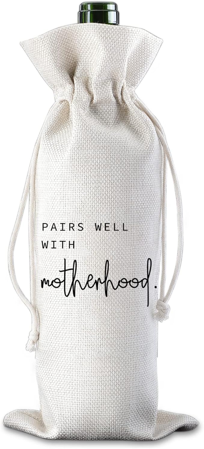Pairs Well with Motherhood Wine Bag New Mom Gift New Baby Gift Mommy Gifts Mom Wine Bag Mother's Day Gift Drawstring Wine Bag