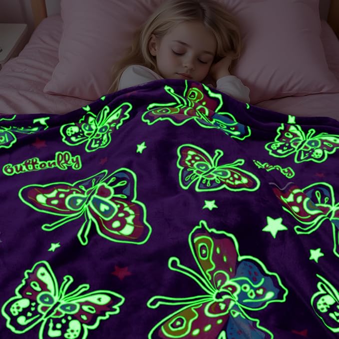 Glow in The Dark Blanket for Girls Butterfly Gifts for Women Kids Teens Soft Throw Blanket