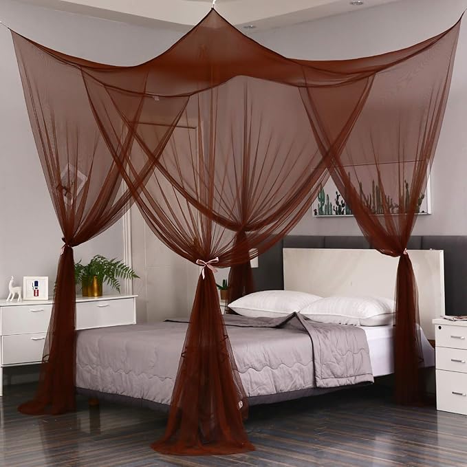 Mengersi 4 Corner Post Canopy Bed Curtains Mosquito Net Twin to Twin XL Size Bed,Netting Bed Curtains for Camping, Patio,Indoor Outdoor Net (80x40x80, Coffee)