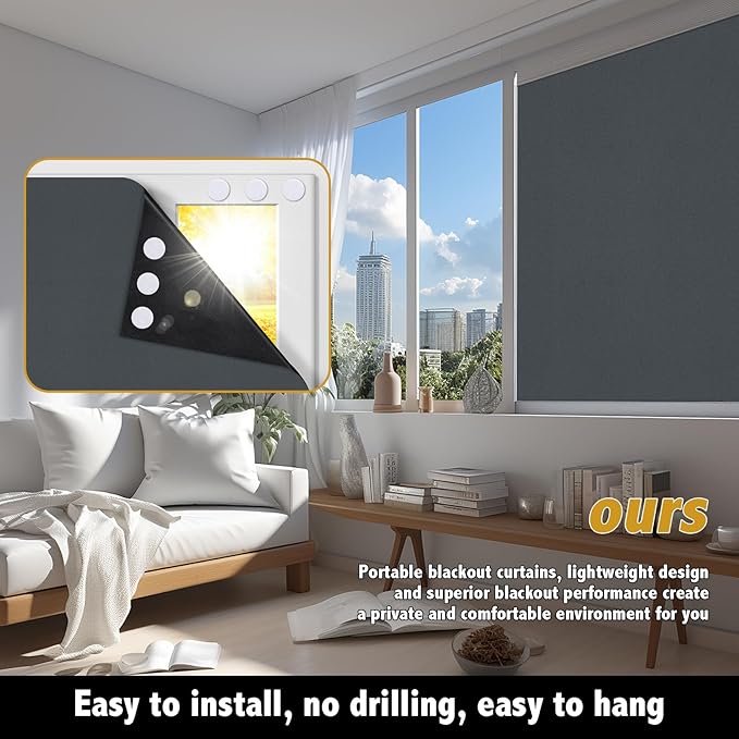 Portable Blackout Shades 100% Blackout Curtains for Bedroom Small Window Curtains No Light Kitchen Windows Insulated for Nursery for Baby Travel Curtain,Gray,56" W x 120" L,1 Panel