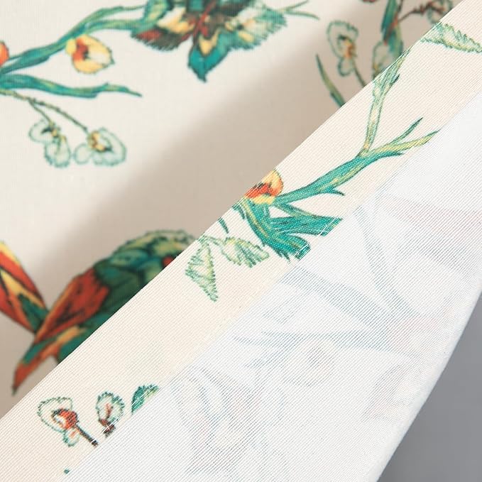 Leeva Branch and Birds Print Tie Up Curtains Valances for Windows Porch, Thermal Insulated Rod Pocket Green Spring Style Small Curtains and Drapes for Kids' Room, One Panel, 52 x 18