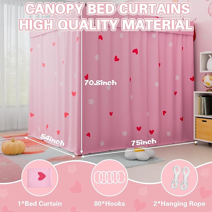 Love Canopy Bed Curtains - 4 Corner Post Bed Curtains Canopy Queen Bed Canopy Curtains for Children Girls Bedroom Decoration(Love, Queen)