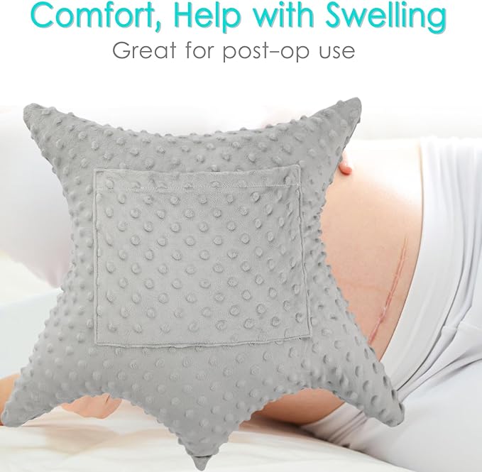 Star Hysterectomy Pillow Abdominal Recovery Pillows for C-Section Tummy Tuck Lumpectomy Myomectomy Belly Surgery Must Haves Shock Absorbing Cough Cushion Patients Gifts Minky Dot Gray