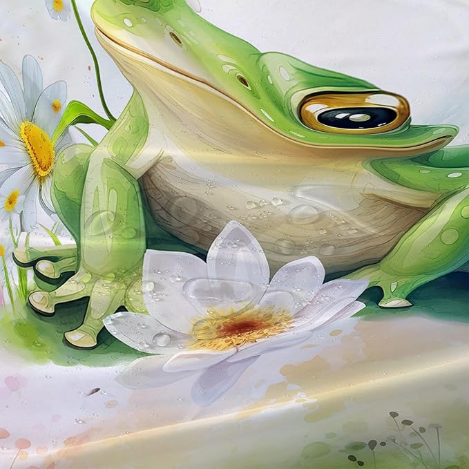 AILONEN Cartoon Frog Shower Curtain Set for Bathroom,Green Frog Bath Curtain,Amphibian Animal Shower Curtain,Tie Dye Flowers Waterproof Fabric Shower Curtain with Hooks,72" W*78" H