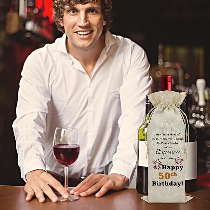 Birthday Gifts for Men 50 Years Old Inspirational Birthday Quotes Wine Accessories Gifts for Wine Lovers Birthday Gifts for Women Turning 50 Gifts for Someone Born in 1974 Wine Bottle Decoration Bag