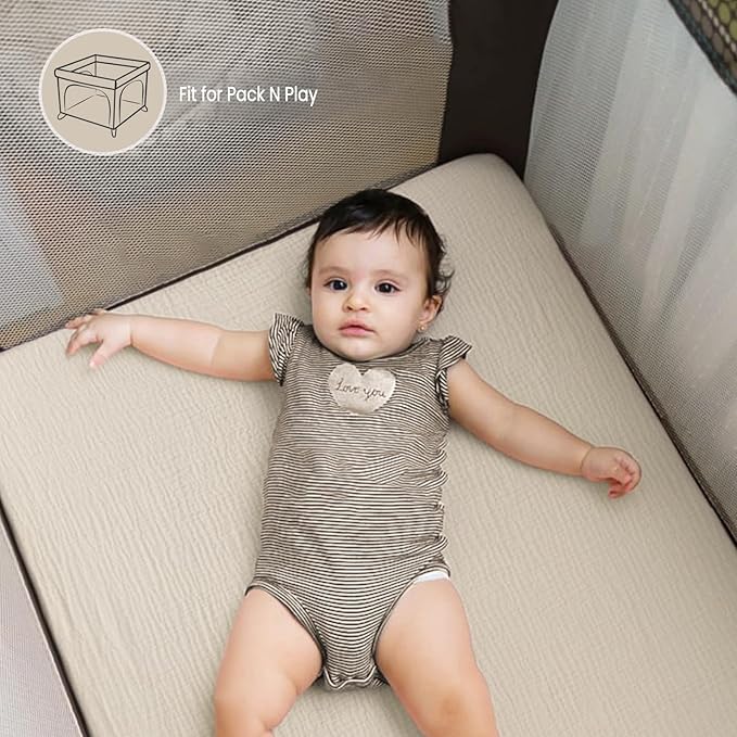 Mini Crib Sheets Muslin: Pack and Play Sheets for Boys and Girls - Cotton Fitted Crib Sheet for Pack N Play Mattress and Playard 2Pack 24"x38"