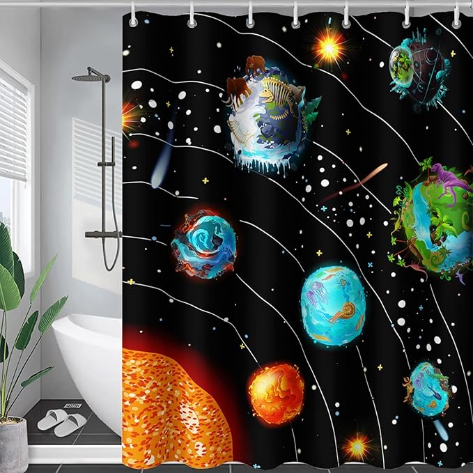 AILONEN Solar System Shower Curtains,Star Trek Bath Curtains for Bathroom Decor,Planet Galaxy Polyester Waterproof for Bathroom with 12 Hooks,72" W*78" H
