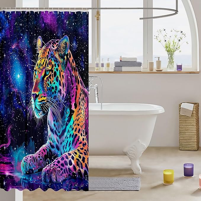 Feelyou Leopard Shower Curtain Blue Leopard Bath Curtain Frighting Leopard Bathroom Shower Curtain Set Kids Leopard Kids Bathroom Accessories Wild Leopard 72"x72"
