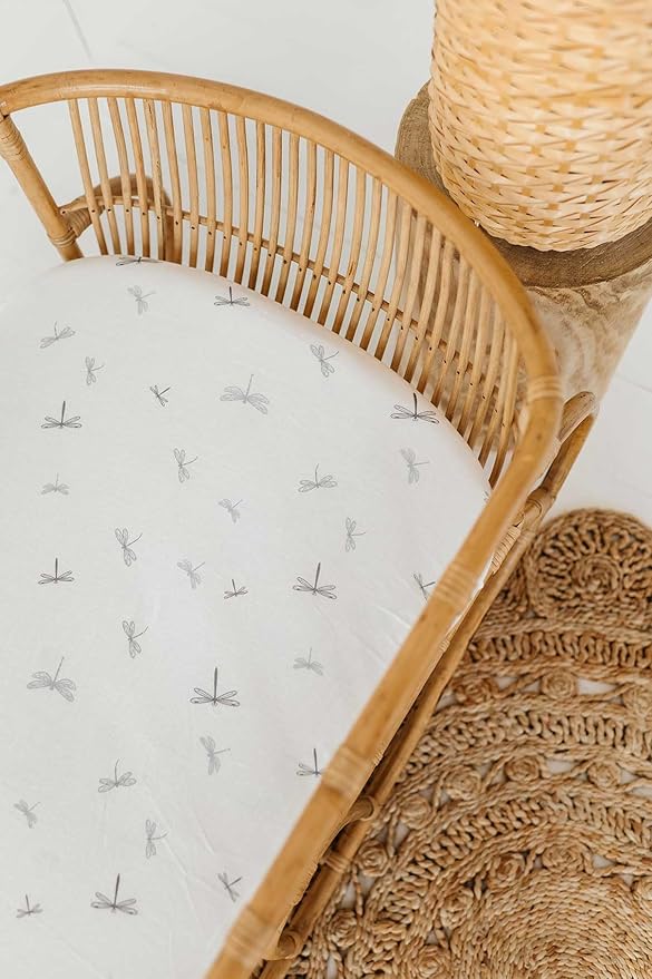 Ely's & Co. Fitted Bassinet Sheet 100% Jersey Cotton 2 Pack for Baby Boy Blue Dragonflies + Stripes