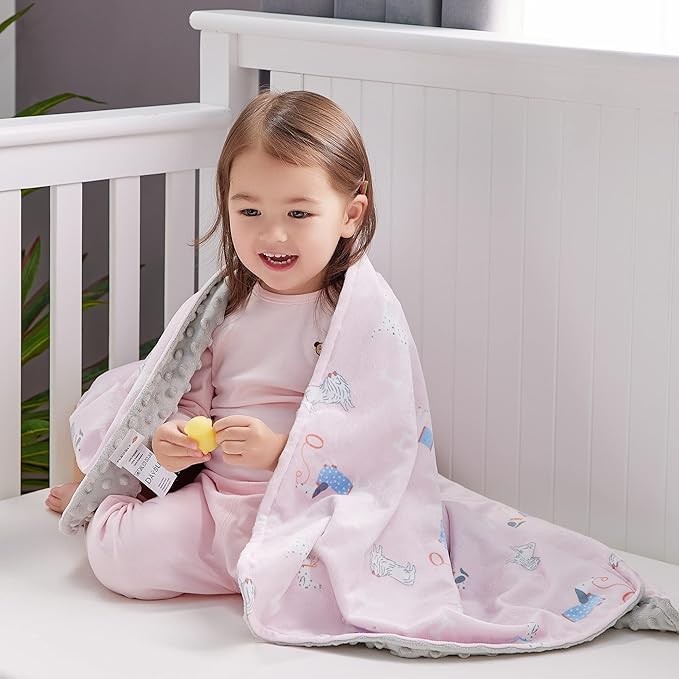 DaysU Silky Micro Soft Plush Baby Blankets for Girls with Print Animal Pattern and Soothing Raised Dots, Double Layer Bed Throws for Baby Crib, Puppy, Pink, 30x40 Inches