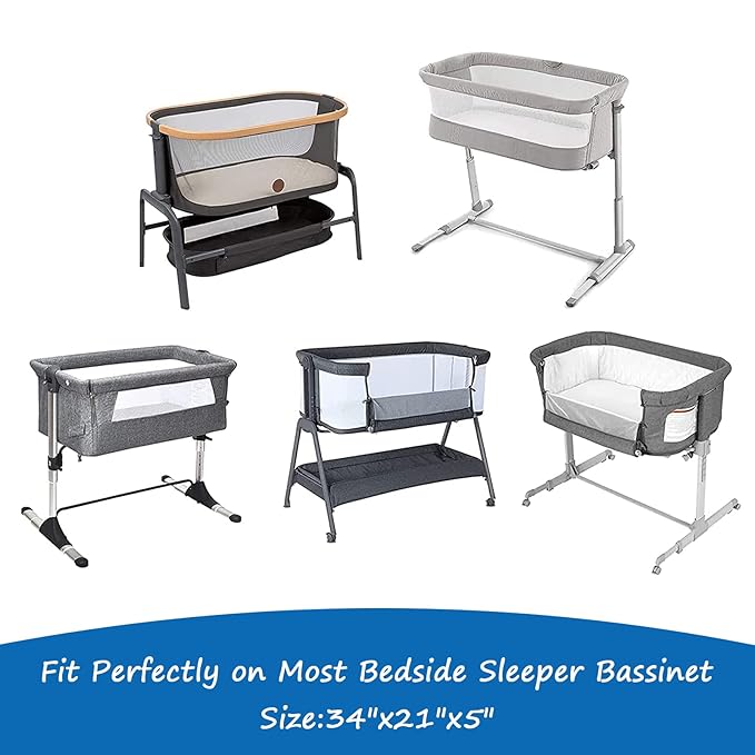 Bedside Sleeper Bassinet Sheets to Fit Mika Micky, Baby Delight, Dream On Me, AMKE, Milliard, MiClassic Bassinet, 2 Pack Soft Breathable Rainbow Rectangle Bassinet Sheet(34"x 21"x 5") for Boys Girls