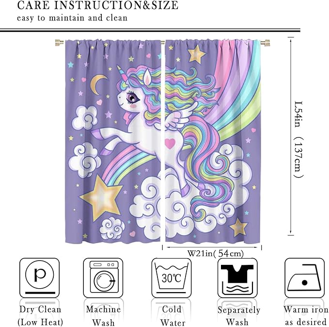Kids Unicorn Curtains Purple Cartoon Rainbow Cartoon Room Blackout Curtains Boys Girls Baby Room Decor Curtains Living Room Decor 42x54 Inch 2 Panels