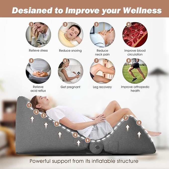 Inflatable Wedge Pillow Set for Indoor&Outdoor Lounge Chair 0-90° Infinite-Angle Adjustable Lying Game Pillow, Wedge Pillow for Back Pain Relief Portable Lawn Chair Outdoor Chair