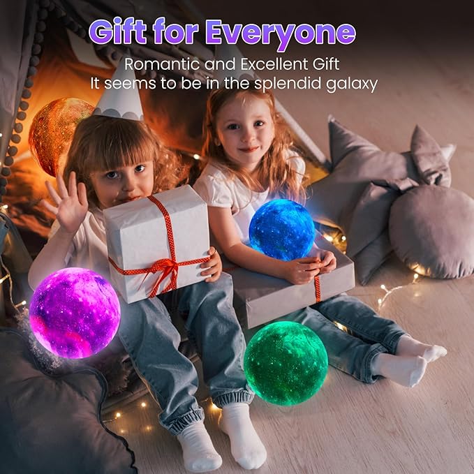 Moon Lamp Galaxy Lamp 4.7 Inch 16 Colors LED Night Light 3D Printing Moon Light Wooden Stand & Remote Control Touch Tap Controller for Girls Boys Kids Women Birthday