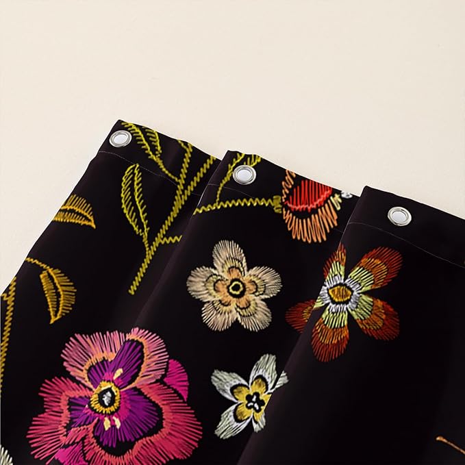 AILONEN Retro Hummingbird Shower Curtain,Wild Floral Flower Bathroom Decor with 12 Plastic Hooks,Bird Butterfly Vintage Black Curtains,Modern Bedroom Decor Gifts for Girls Teen Adult 72" W*72" H