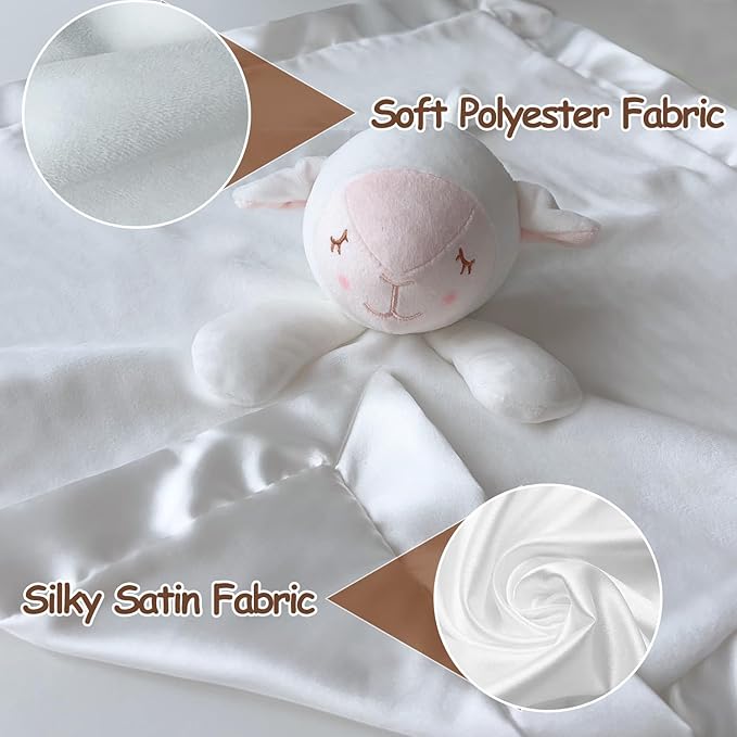 White Goat Baby Security Blanket Loveys for Babies Boys and Girls, 16" Soft Baby Lovey Blanket, Baby Snuggle Stuffed Animals Blankie, Baby Gifts for Infant and Toddler