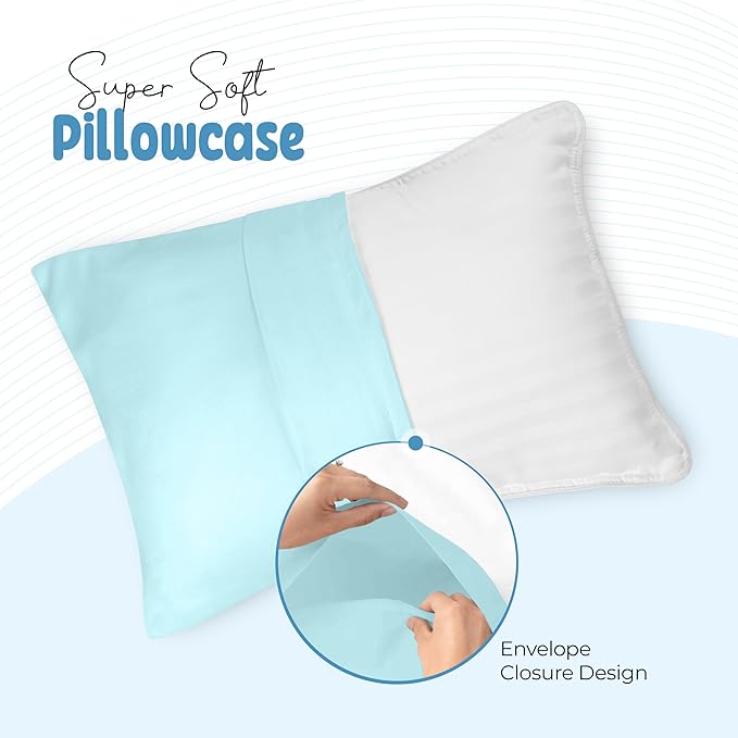 Utopia Bedding Toddler Pillow Cases - 2 Pack - Envelope Closure - Soft Brushed Microfiber Fabric - Shrinkage and Fade Resistant Pillow Covers 13 X 18 Inches (Toddler, Spa Blue)