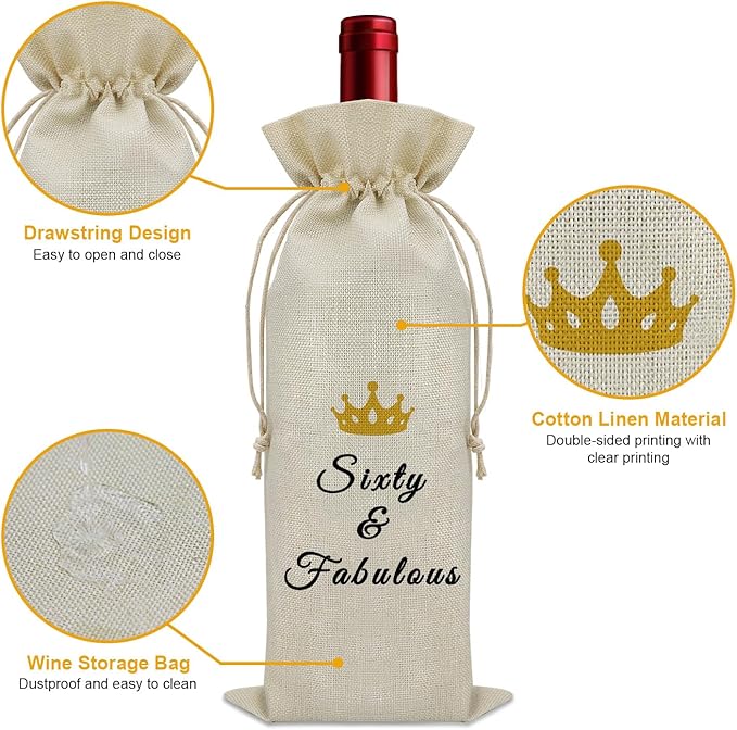 Sazuwu 60 Years Old Birthday Gifts for Women Men Wine Bag Happy 60th Birthday Gifts for Mom Dad Wine Accessories Gifts for Wine Lovers Gifts for Someone Turning Sixty 1964 Birthday Gifts