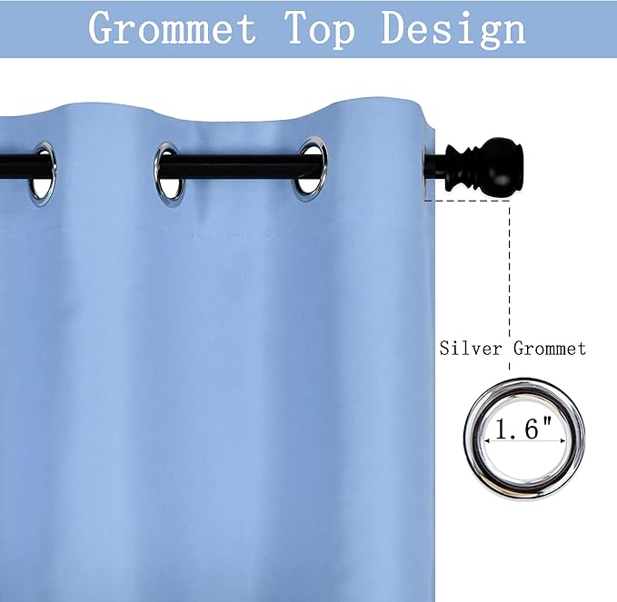 Sky Blue Valances for Windows 52X18 Inches Blackout Thermal Insulated Valance with Grommet Top for Kitchen Living Room Short Straight Drape Valance for Bedroom Kids Room 1 Panel