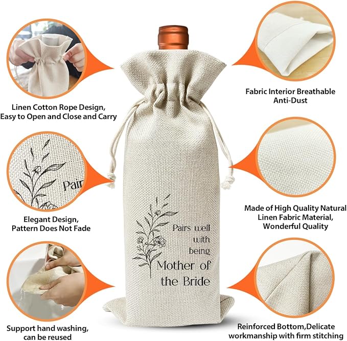 Mother of The Bride Proposal Gift, Burlap Wine Bag, Wedding Party or Engagement Shower Party Favor Supply Gift, Mother of the Groom Gift, Gift to Parents from Bride and Groom, Bride's Mother Gift