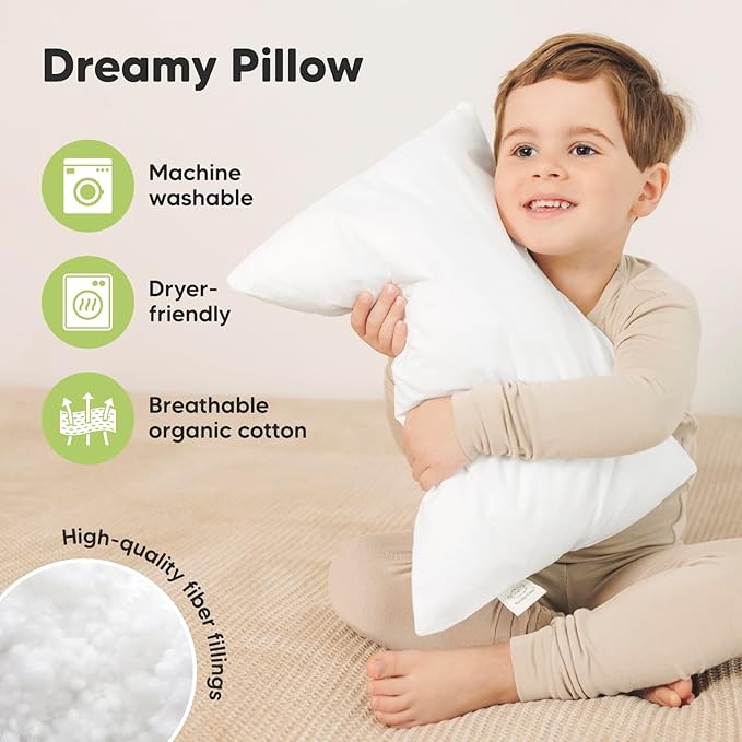 KeaBabies 2-Pack Toddler Pillow - Soft Organic Cotton Toddler Pillows for Sleeping, 13X18 Small Pillow for Kids,Kids Pillows for Sleeping,Kids Pillow for Travel,School, Nap,Age 2 to 5 (Soft White)