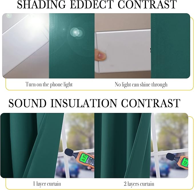 NICETOWN Small 100% Blackout Curtains with Same Color Liners, Thermal Insulated 2-Layer Lined Drapes, Energy Efficiency Window Draperies for Dining Room (Emerald Green, 2 PCs, 52-inch W by 45-inch L)