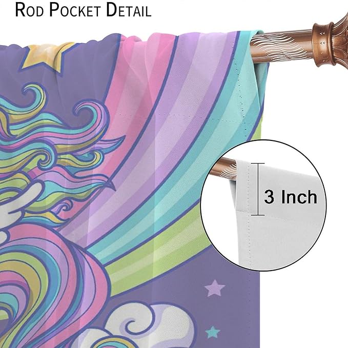 Kids Unicorn Curtains Purple Cartoon Rainbow Cartoon Room Blackout Curtains Boys Girls Baby Room Decor Curtains Living Room Decor 63x63 Inch 2 Panels