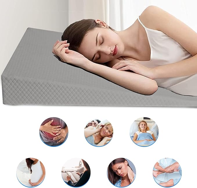 Bed Wedge Pillow Triangle Belt Foam for, Knee, Small Leg, Reading, Maternity (Grey)