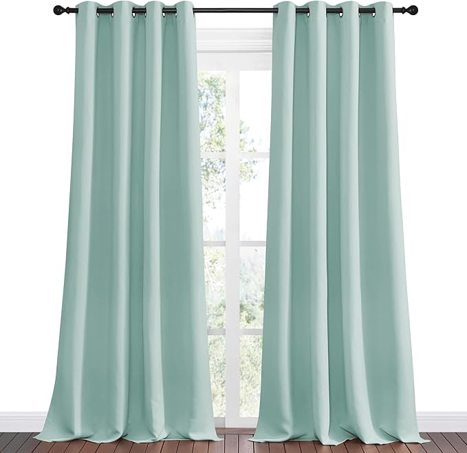 NICETOWN Aqua Blue Blackout Curtains 90" Long for Office, Dining Room, Guest Room, Sound Reducing Heat and Cold Block Curtain Panels for Modern Room Decorative (55" Wide by 90" Long, 2 Pieces)