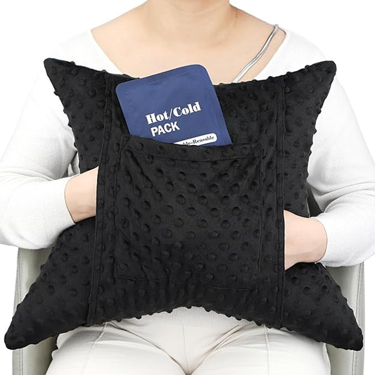 Star Hysterectomy Recovery Pillow C-Section Pillows with 2 Pockets for Tummy Tuck Abdominal Lumpectomy Belly Surgery Must Haves Shock Absorbing Cough Cushion Patients Gifts Minky Dot Black